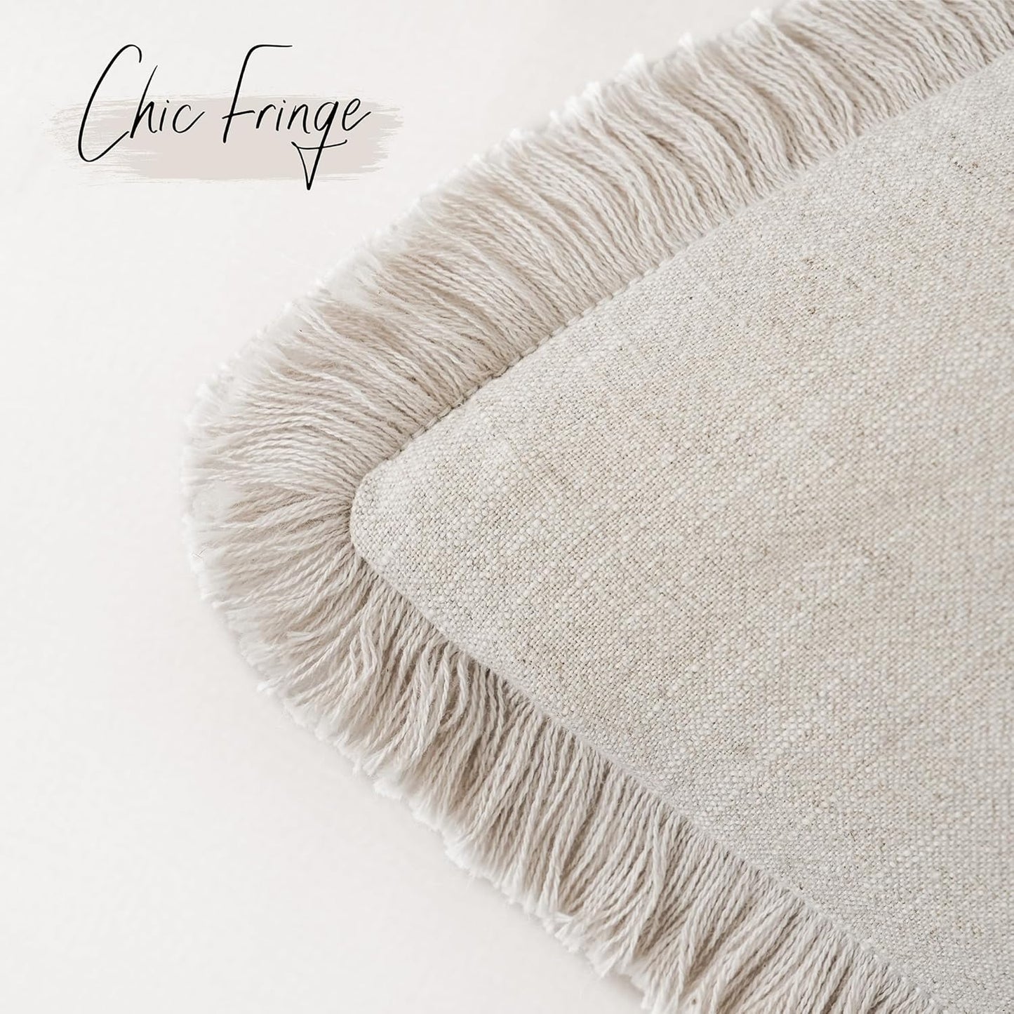 Foindtower Set of 2 Decorative Linen Fringe Throw Pillow Covers Cozy Boho Farmhouse Cushion Cover with Tassels Soft Accent Pillowcase for Couch Sofa Bed Living Room Home Decor, 24×24 Inch, Beige