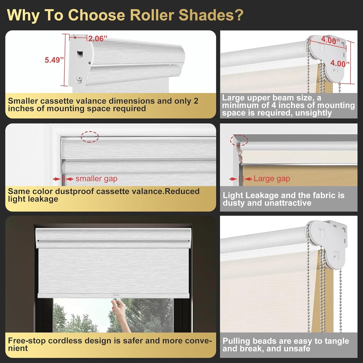 BERISSA Cordless Dual Roller Shades with Cassette Valance, Double Window Shades - Blackout and Light Filtering, Day and Night for Home Office Door. Beige and White. 41 W x 64" H