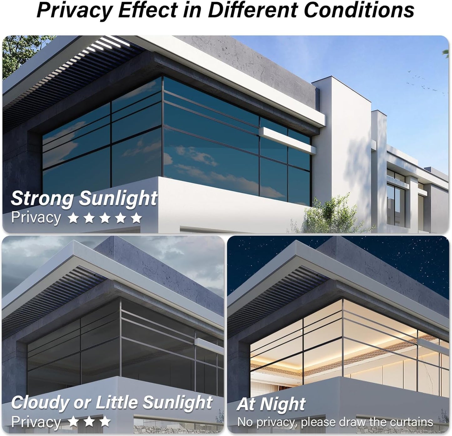 Kromapolis One Way Window Privacy Film Reflective Mirror Home Window Tint, Daytime Privacy Heat Control Anti UV Glass Tinting Static Cling (Black-Silver, 23.6 x 157.4 inch)