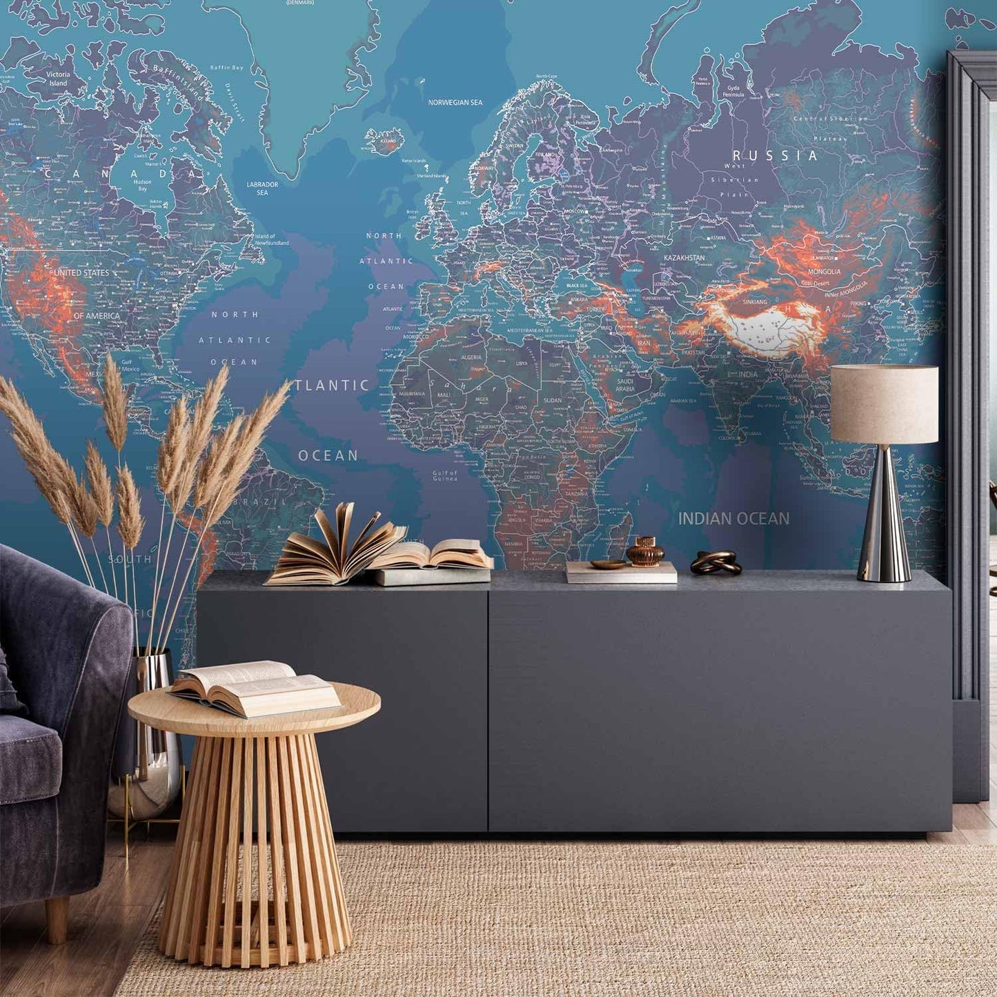 artgeist Wall Mural World Map 157x110 in - XXL Non-Woven Wallpaper Fleece Wall Decor Photo Print Picture Image Design Home Map of The World k-A-0061-a-d