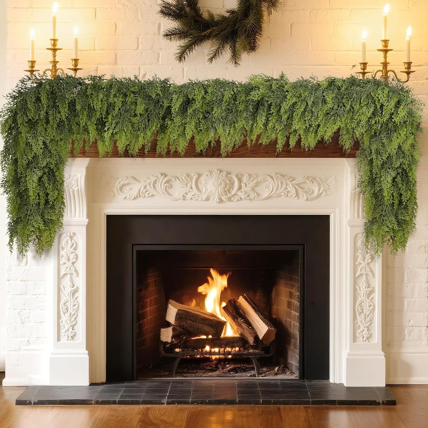 6FT Real Touch Cedar Garland - Artificial Christmas Garland Fake Green Faux Thick and Lush Pine Needles Garlands for Table Fireplace Mantle Holiday Home Indoor Outdoor Decor (2PCS)