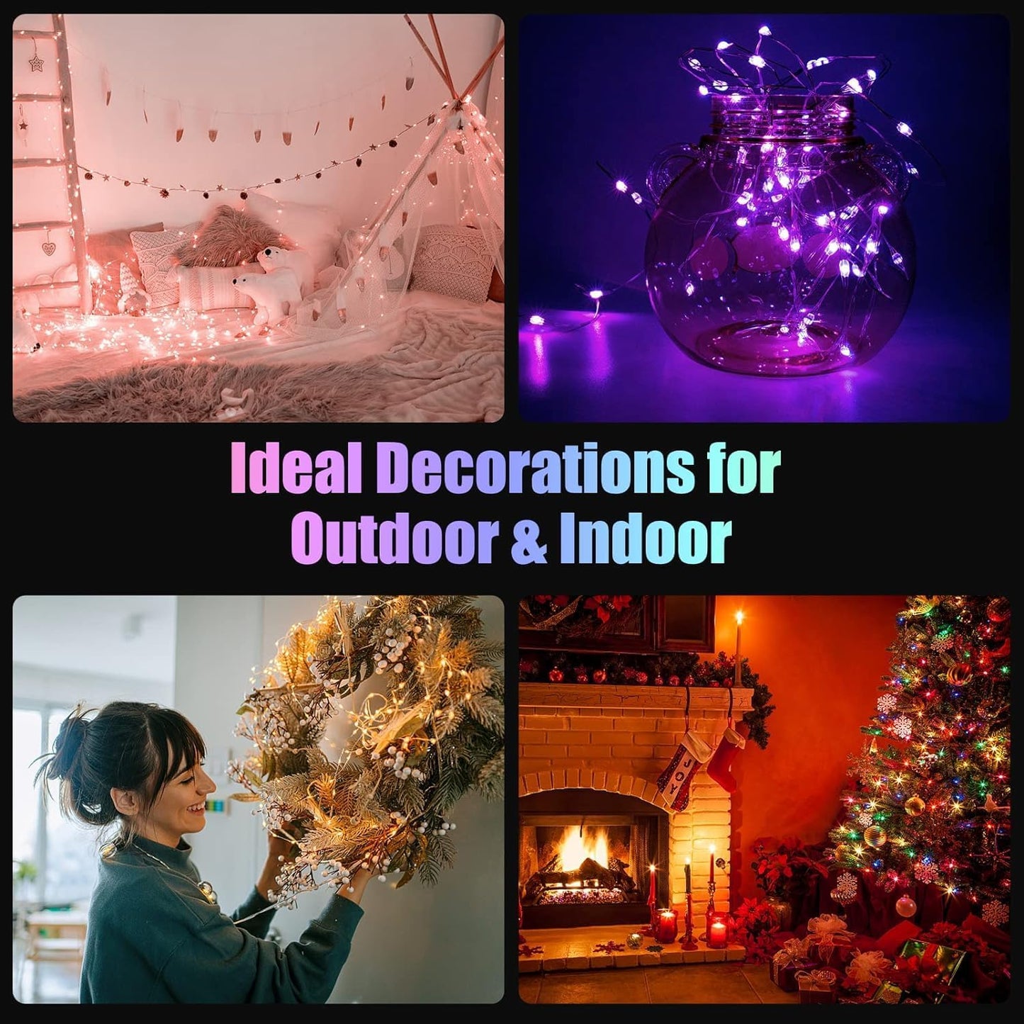 TenSteed Fairy Lights Battery Operated Twinkle Lights with Multicolor Changing, 50 LED, 16.4Ft Silvery Copper Wire, Remote Included. Perfect for Party, Wedding, Christmas Décor - 2 Pack