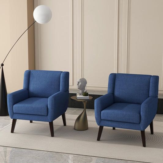 UIXE Accent Chairs Set of 2, Fabric Upholstered Armchair for Living Room, Comfy Arm Chair Single Sofa Bedroom Side Reading Seat - Flax Blue