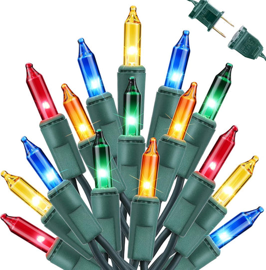 Toodour Multicolor Christmas Lights, 25ft 100 Count Incandescent Christmas String Lights, UL Certified Connectable Green Wire Xmas Lights for Tree, Holiday, Party, New Year, Indoor Xmas Decorations