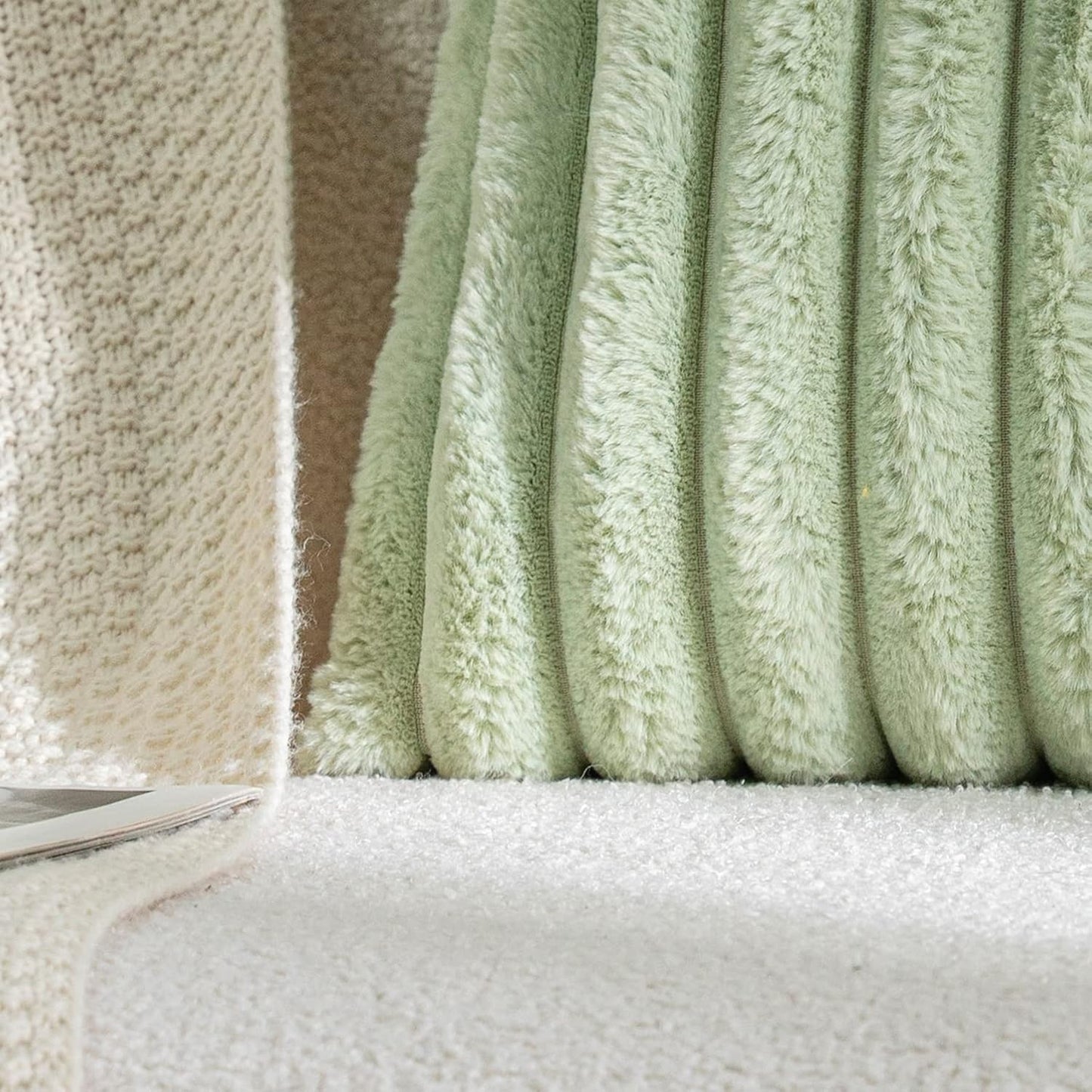 DEELAND Pack of 2,Double-Sided Faux Fur Plush Decorative Throw Pillow Covers Fuzzy Striped Soft Pillowcase Cushion Covers for Sofa Couch Bedroom Green 12x20 inch