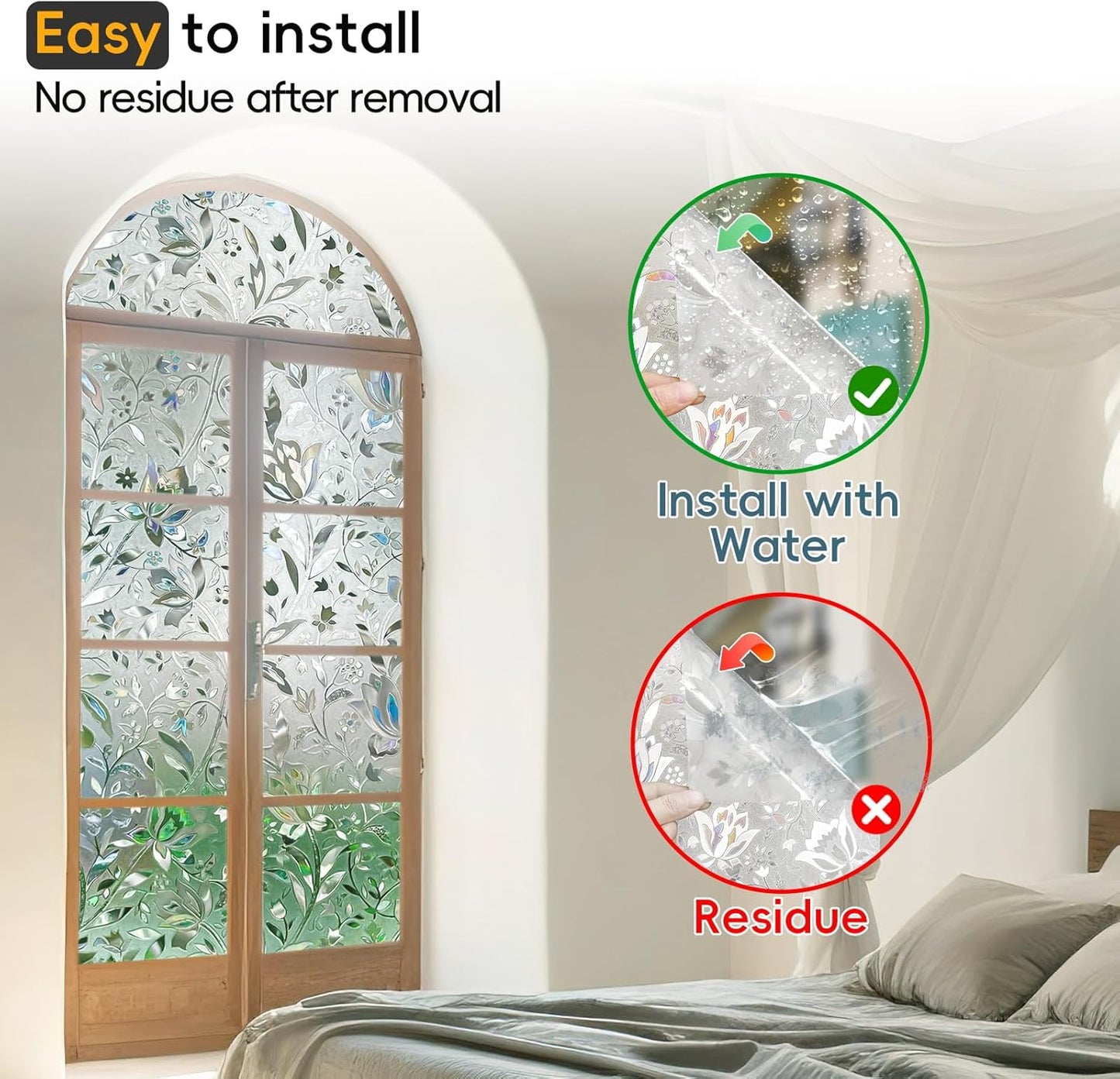 Rainbow Window Privacy Film Decorative, Stained Glass Window Tint for Home, 3D Decals Window Clings for Glass Windows, Static Cling Window Sticker, Suncatcher Window Cover,29.5" by 78.74"