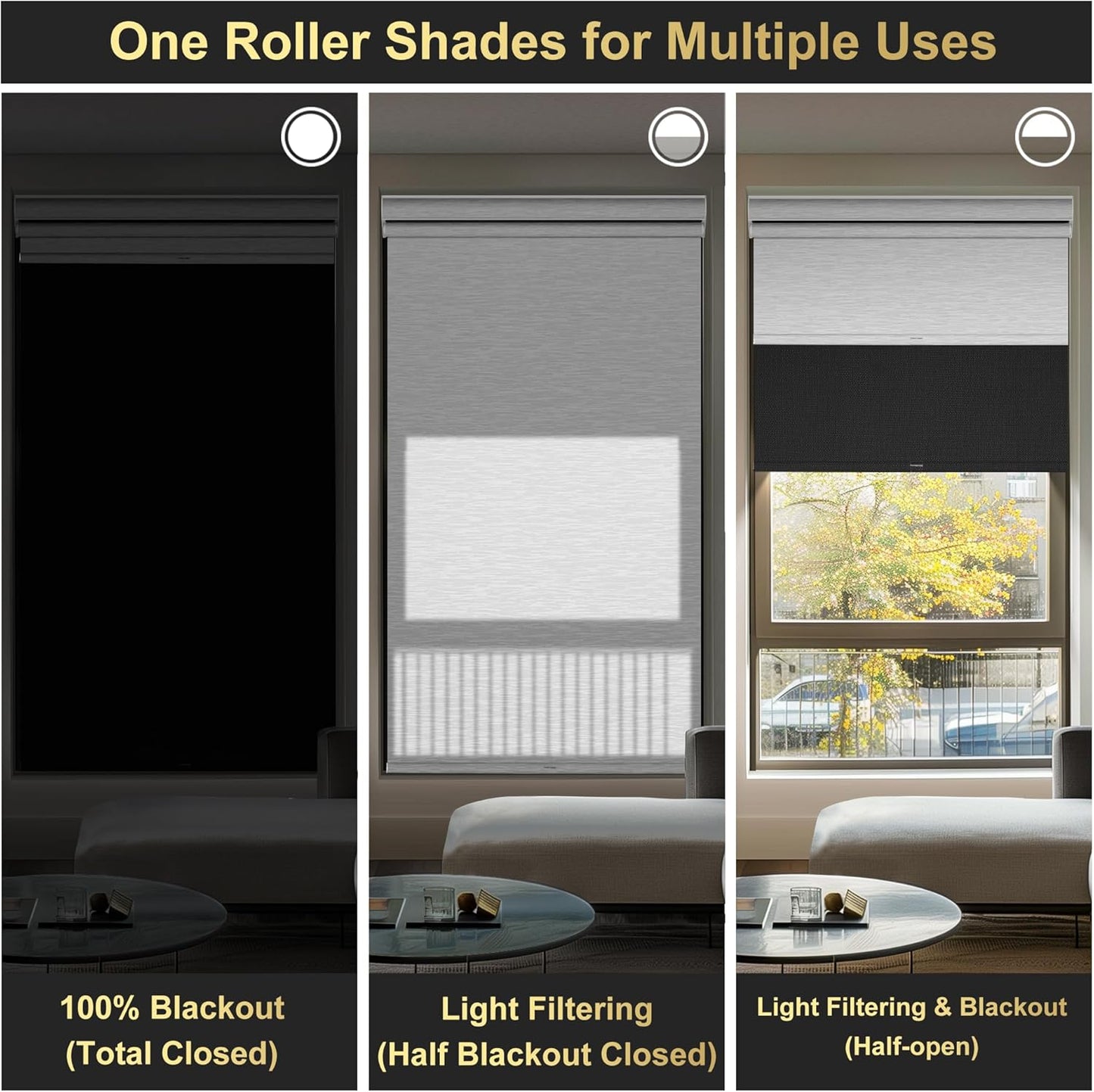 BERISSA Cordless Dual Roller Shades with Cassette Valance,Double Window Shades Blackout and Light Filtering Shades,Day and Night Roller Shades for Home Office Door.Linen Black and White.33 W x 86" H
