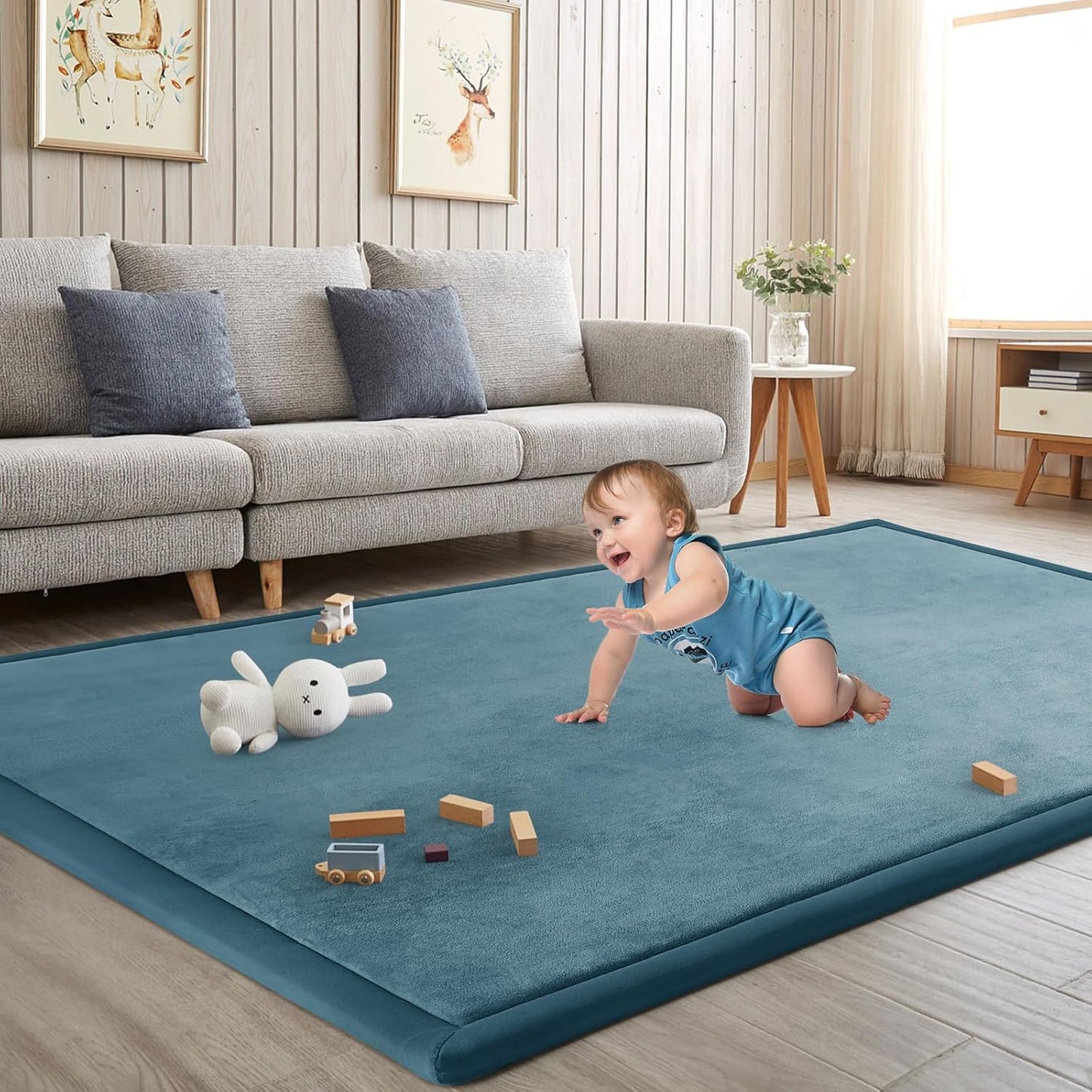 Baby Play Mat for Floor Tummy Time Mat Nursery Rug Muscle Mat Area Rug Playroom Rug Tatami Mat 6'7"x5'11" Memory Foam 1.3" Thick Crawling Mat For Babies,Toddlers, Infants, Kids,Floor Mat(Green)