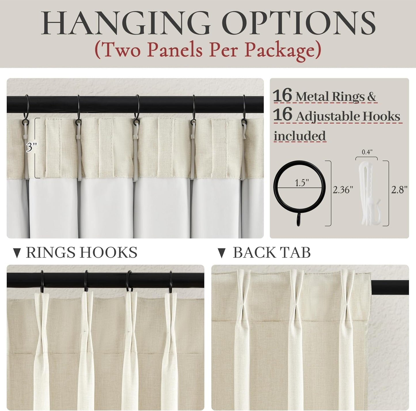 Room Darkening Cream Linen Curtains 92 Inches Long for Living Room/Bedroom, Neutral Pinch Pleated Blackout Heavy Curtain Insulated 2 Panels Set Floor to Ceiling for 93 Inch Window Drapes 40"W x 92"L