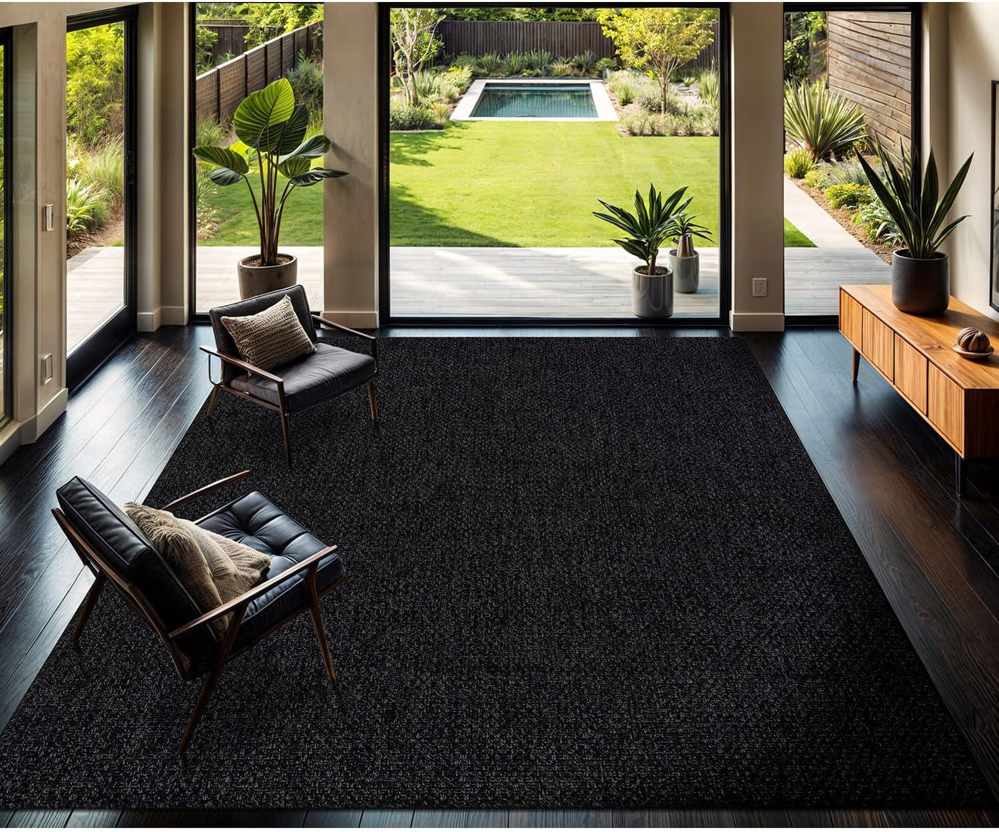 CAMILSON Easy Jute Rug 9x12, Indoor Outdoor Dark Gray Black Farmhouse Area Rugs for Living Room Patio and Kitchen Rug Solid Boho Woven Design Easy-Cleaning Washable Outside Carpet Alfombras (9 x 12)