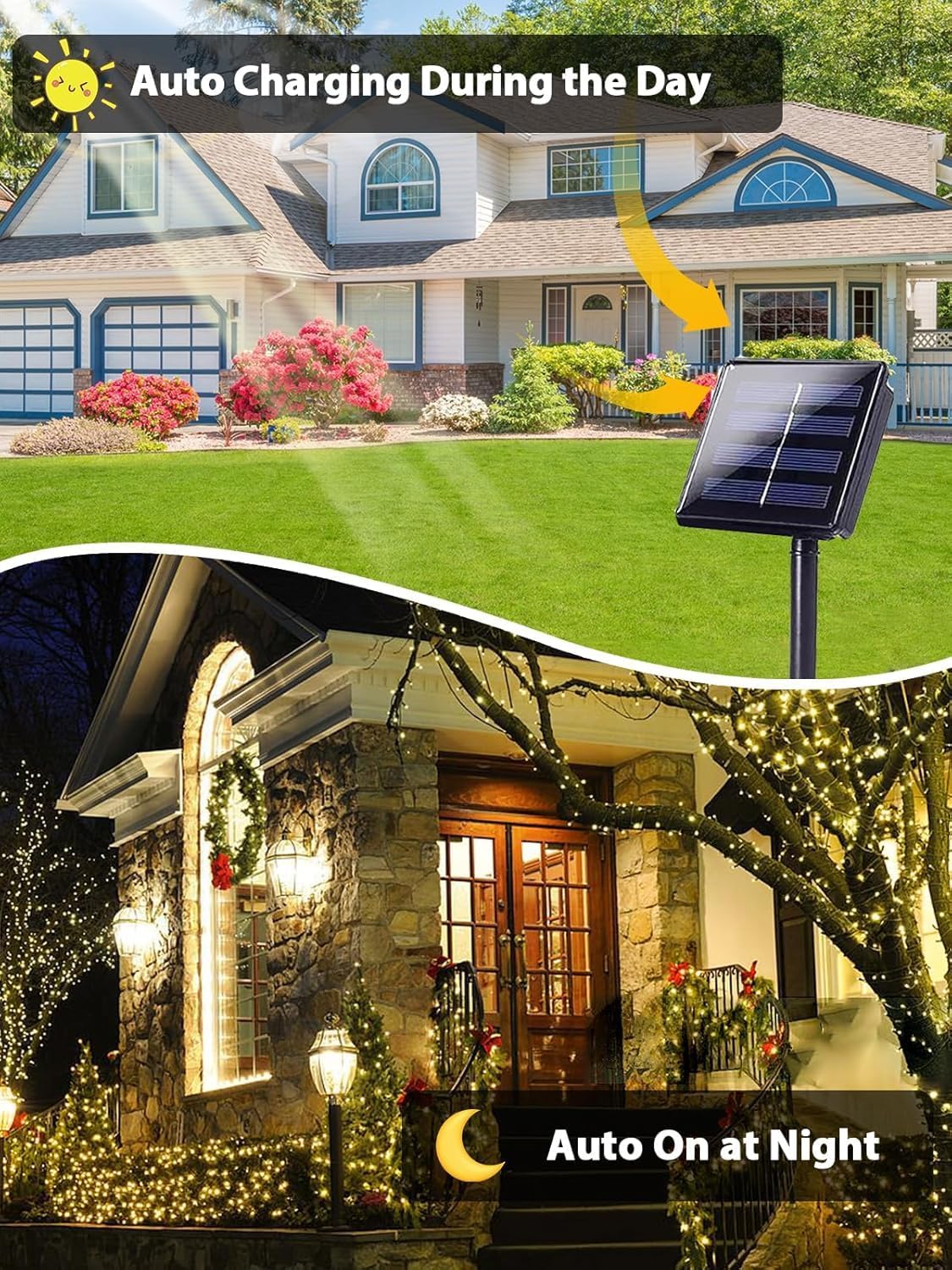 2 Pack Total 400 LED Solar Christmas Lights Outdoor, Solar String Lights for Outside with 8 Modes, Waterproof Green Wire Solar Powered Tree Light for Xmas Party Yard Garden Decorations (Warm White)