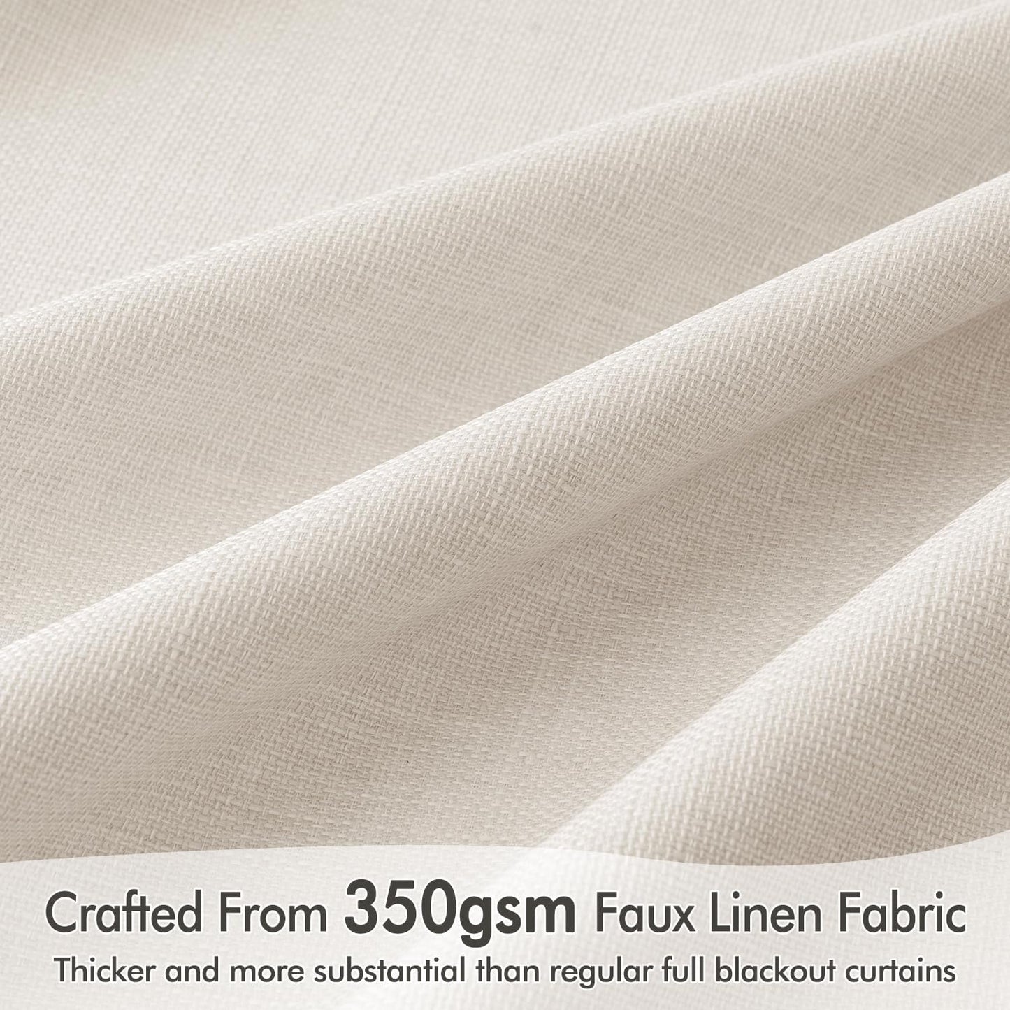 MIULEE 100% Blackout Curtains 90 Inch Long 2 Panels for Bedroom, Thick Luxury Faux Linen Black Out Curtain Room Darkening Back Tab Pleat Window Textured Drapes with Hooks for Living Room, Ivory