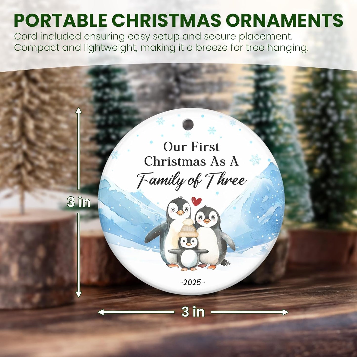 OASSIE Pregnancy Announcement Christmas Decorations - Penguin Ceramic Christmas Ornaments 2025 for Tree Decorations - New Mom Gifts for Women, New Dad Gifts for New Parents, Baby Announcement Ornament