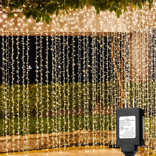 Solhice LED Curtain Lights Outdoor 30ft x10ft, 720 LED Plug in Hanging String Lights Indoor, Twinkle Light Backdrop for Outside Backyard Wedding Bedroom Décor, Warm White (Not Connectable)