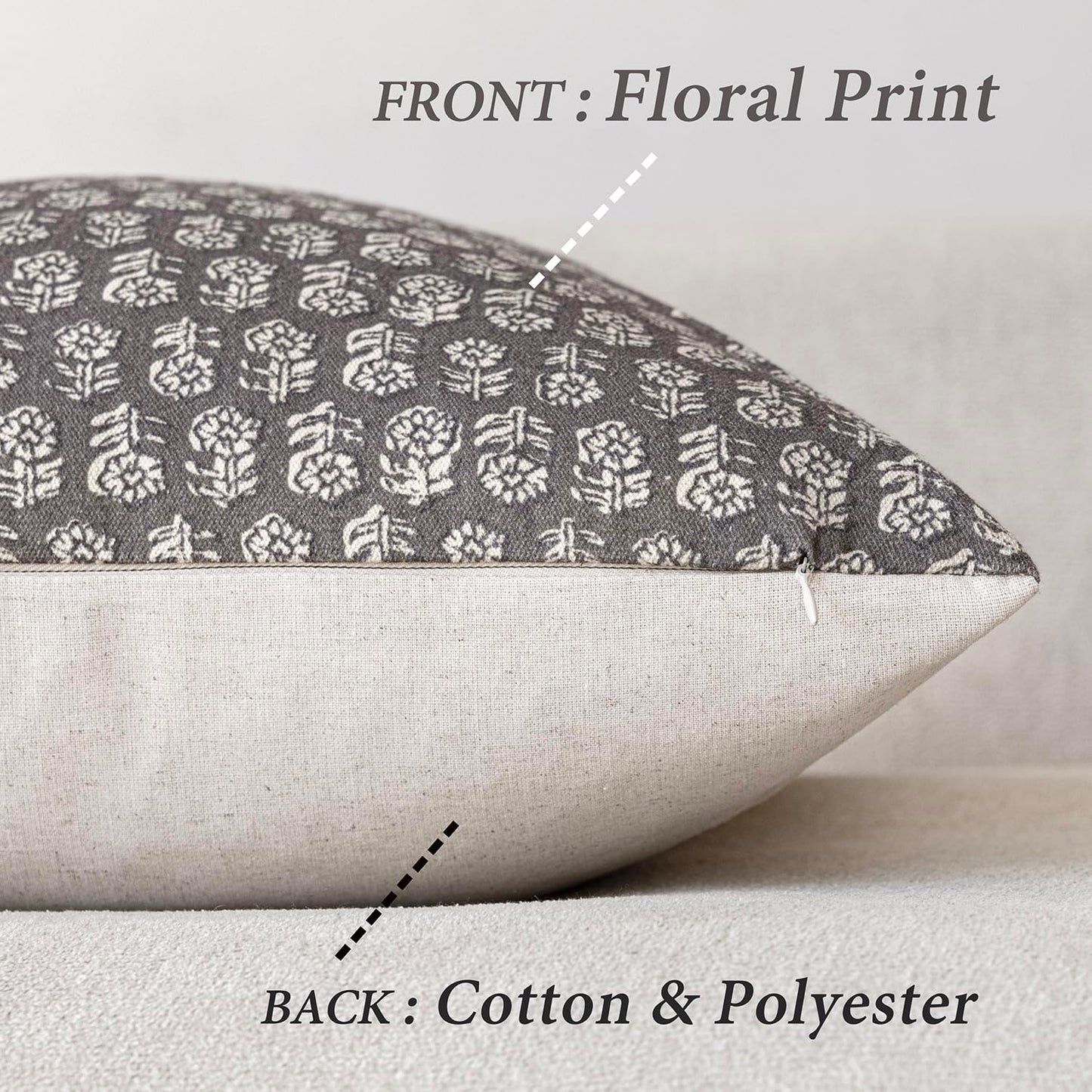 Foindtower Set of 2 Decorative Vintage Long Lumbar Throw Pillow Covers Neutral Modern Farmhouse Cushion Covers Floral Home Decor For Sofa Couch Chair Bedroom Living Room Outdoor,14×36 Inch,Rustic Gray