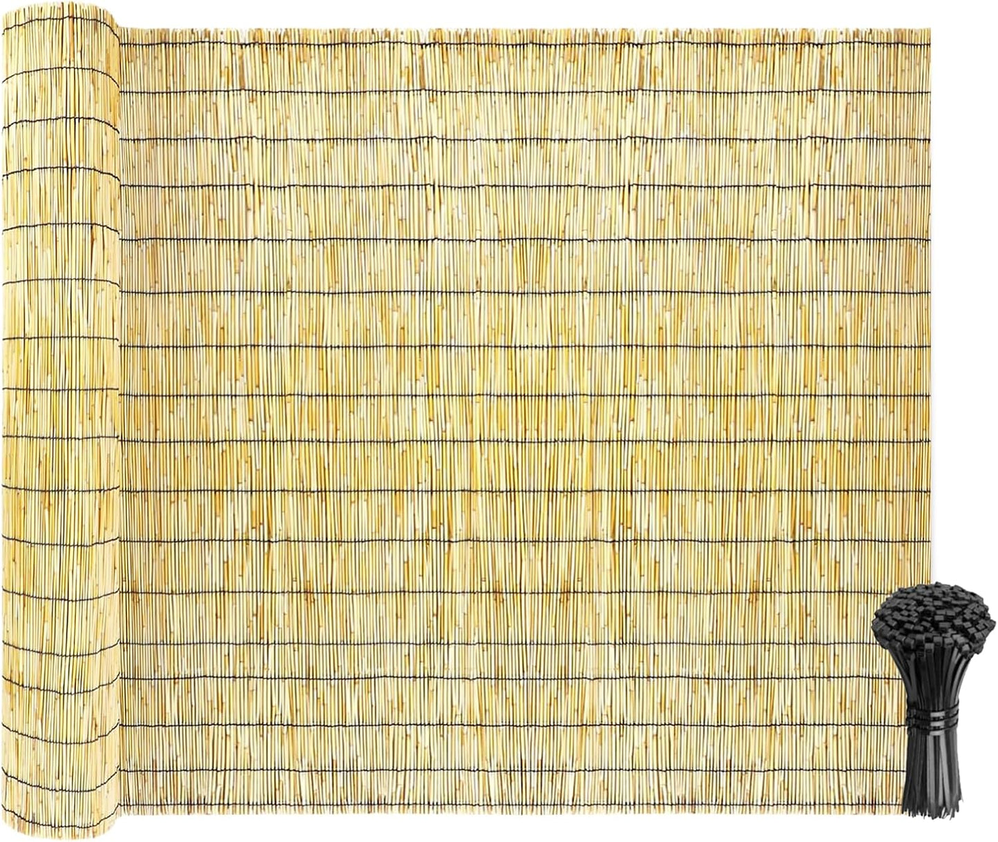 Natural Reed Fencing Rolls: Privacy Bamboo Fence 3/4/5/6ft High Roll Reed Screen, Decorative Bamboo Fencing for Outdoor Balcony Patio Garden Backyard,with Cable Zip Ties(Nature, 3.3x16.4ft)