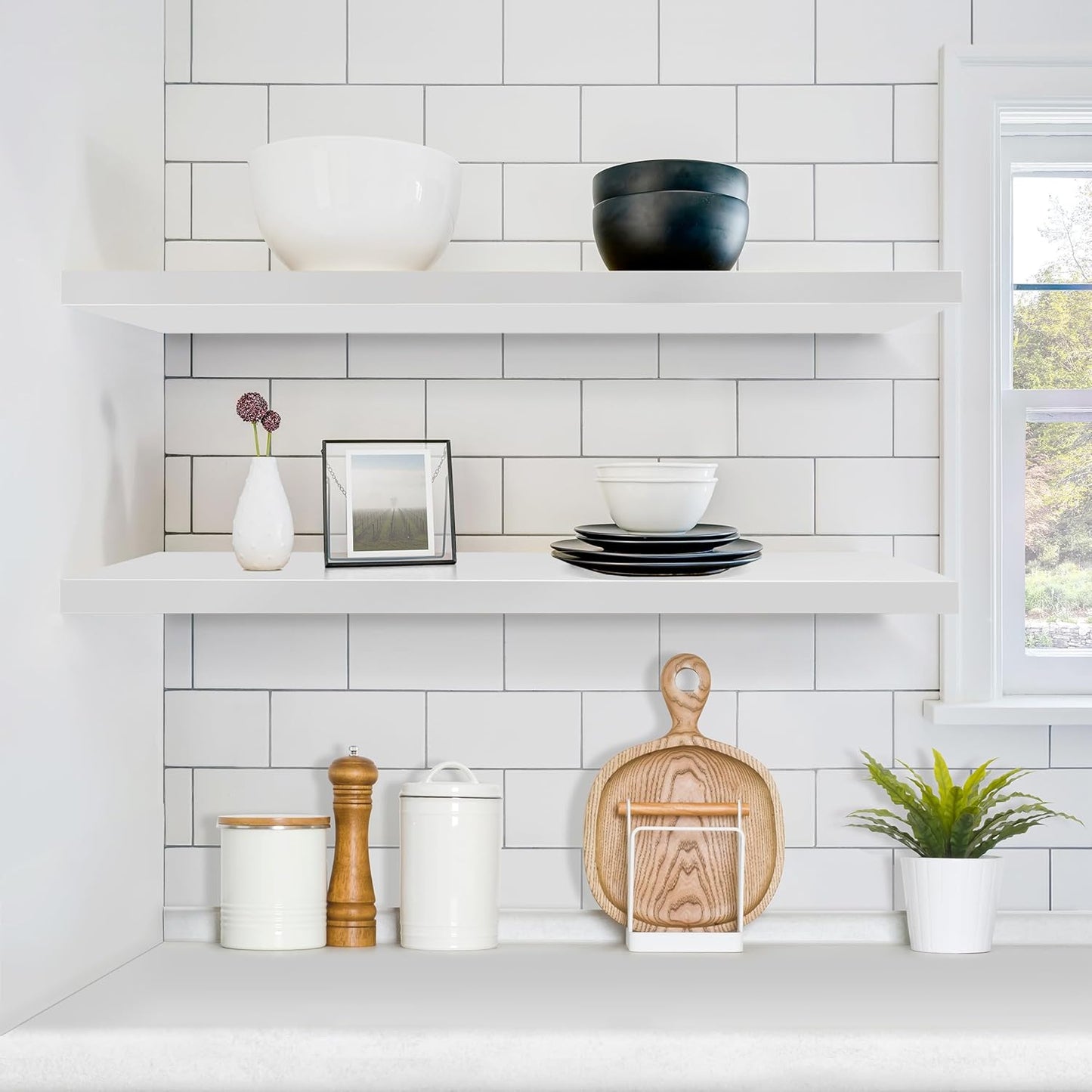 Sorbus Floating Shelves for Wall - 35 Inch Long Bathroom Shelves, Wall Decor for Bedroom, Kitchen, Living Room & Book Storage - Mounted Floating Shelf with Invisible Brackets (White, 2 Pack)