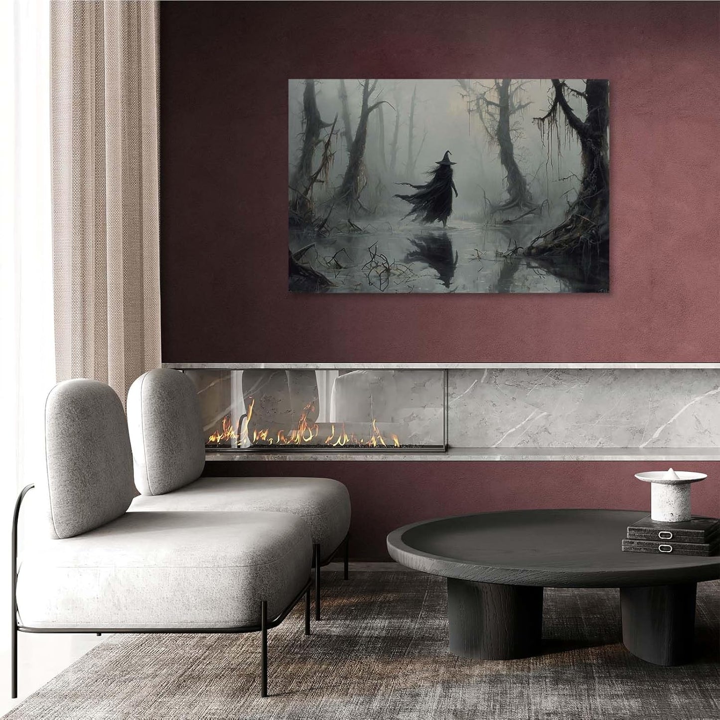 JFHCQJPK Vintage rustic swamp witch poster dark moody wall art gothic horror season halloween print for home decor retro dark moody painting20x30in Frameless