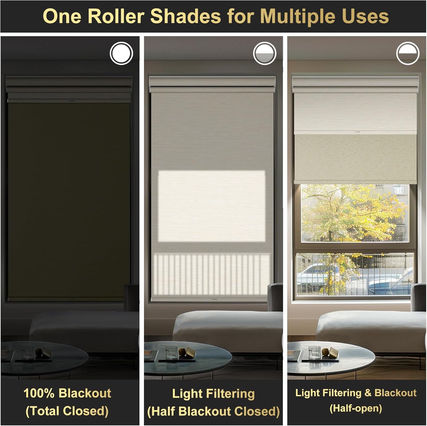 BERISSA Cordless Dual Roller Shades with Cassette Valance, Double Window Shades Blackout and Light Filtering, Day and Night for Home Office Door. Striped Jacquard Beige. 64 W x 86" H