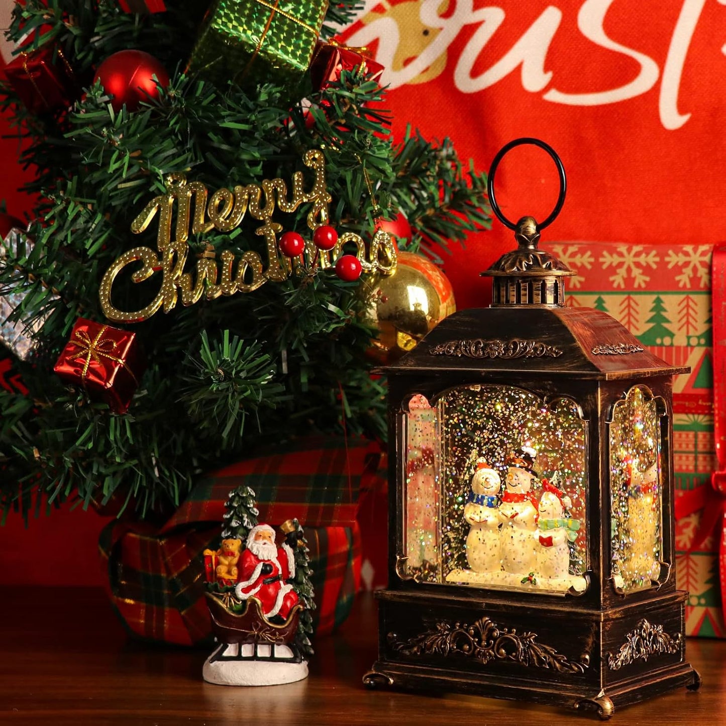 GenSwin Christmas Snowman Snow Globe Lantern Battery Operated Water Swirling Glitter with 6H Timer, Musical LED Lighted Scene for Christmas Home Decoration Gift