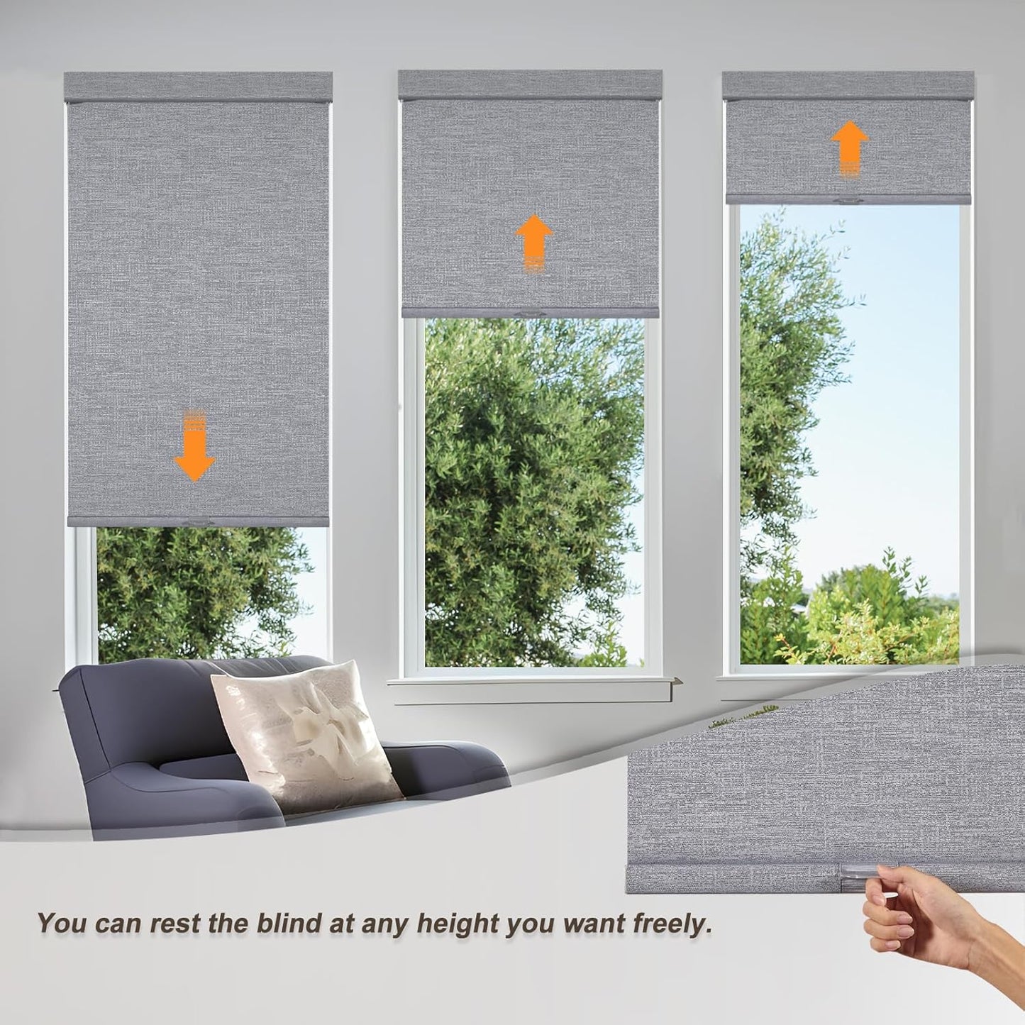 Persilux Blackout Roller Shades for Indoor Windows with Upgraded Cassette, Cordless Shades Window Blinds Pull Down for Doors, Easy to Install for Office/Living Room/Bedroom, Grey(27.5" W x 48" H)