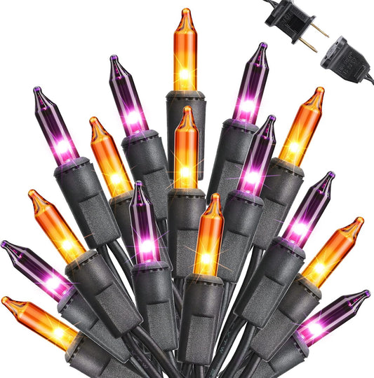 Toodour Orange & Purple Halloween Lights, 25ft 100 Count Incandescent Halloween String Lights, UL Certified Connectable Mini Bulbs String Lights for Outdoor, Indoor, Garden, Porch, Party, Home Decor