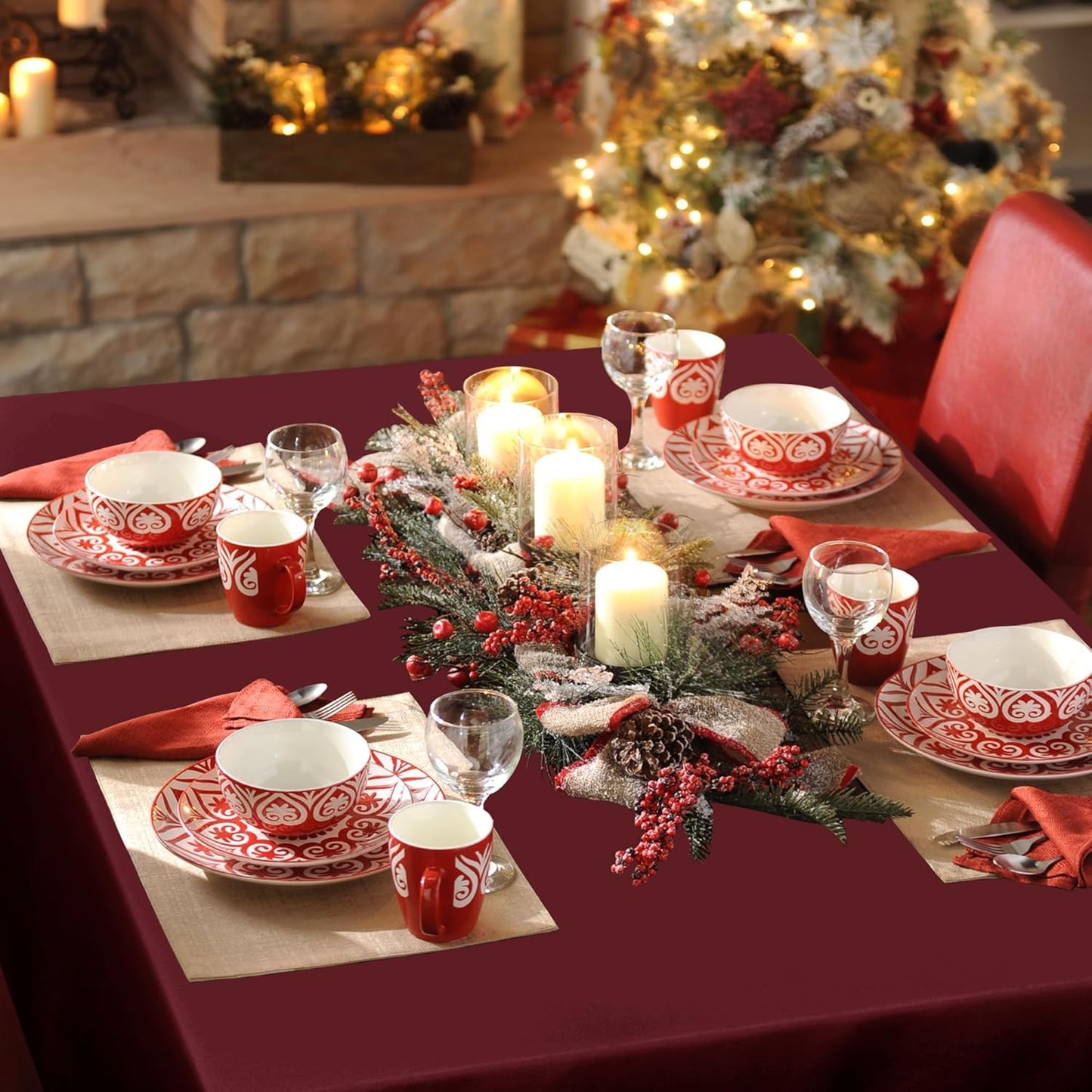 sancua Rectangle Tablecloth - 70 x 108 Inch - Stain and Wrinkle Resistant Washable Polyester Table Cloth, Decorative Fabric Table Cover for Dining Tables, Buffet Parties and Camping, Burgundy