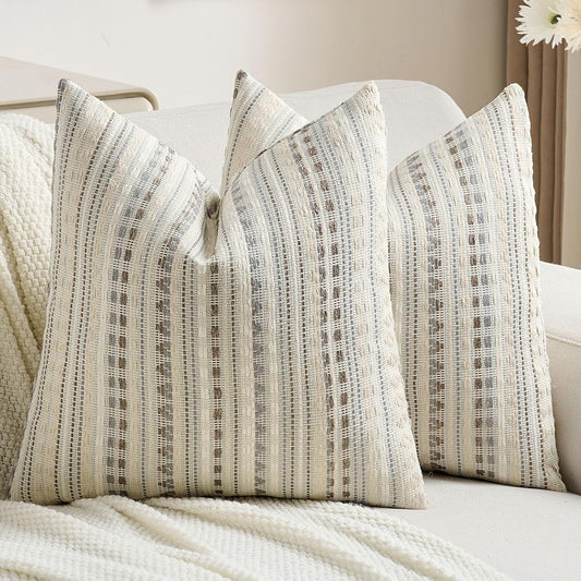 FUTEI Grey White Decorative Throw Pillow Covers 18x18 Inch Set of 2,Soft Cozy Chenille Jacquard Textured Cushion Case,Boho Home Decor for Couch Bed Living Room