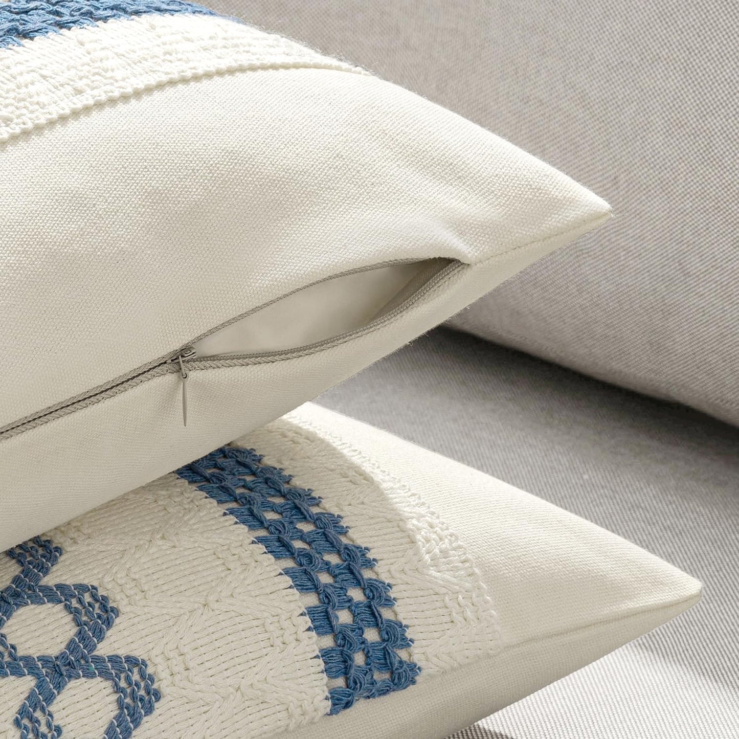 MIULEE Set of 2 Coastal Blue Boho Decorative Pillow Covers 20x20 Inch Farmhouse Rustic Couch Throw Pillows Modern Summer Cotton Cushion Covers Retro Cute Macrame Woven Home Decor for Bed Sofa Chair