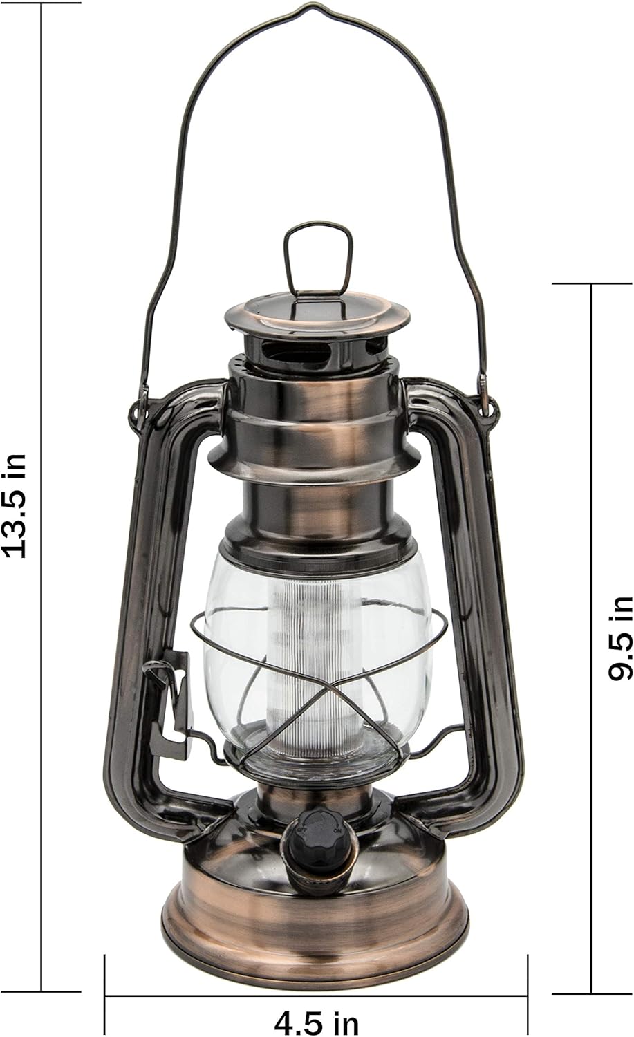 YAKii LED Vintage Lantern Metal Hanging Hurricane 12 LED Dimmer Switch Cold White Battery Operated Power Outage Indoor Camping Lighting Outdoor Brooklyn (Copper 2 Pack)