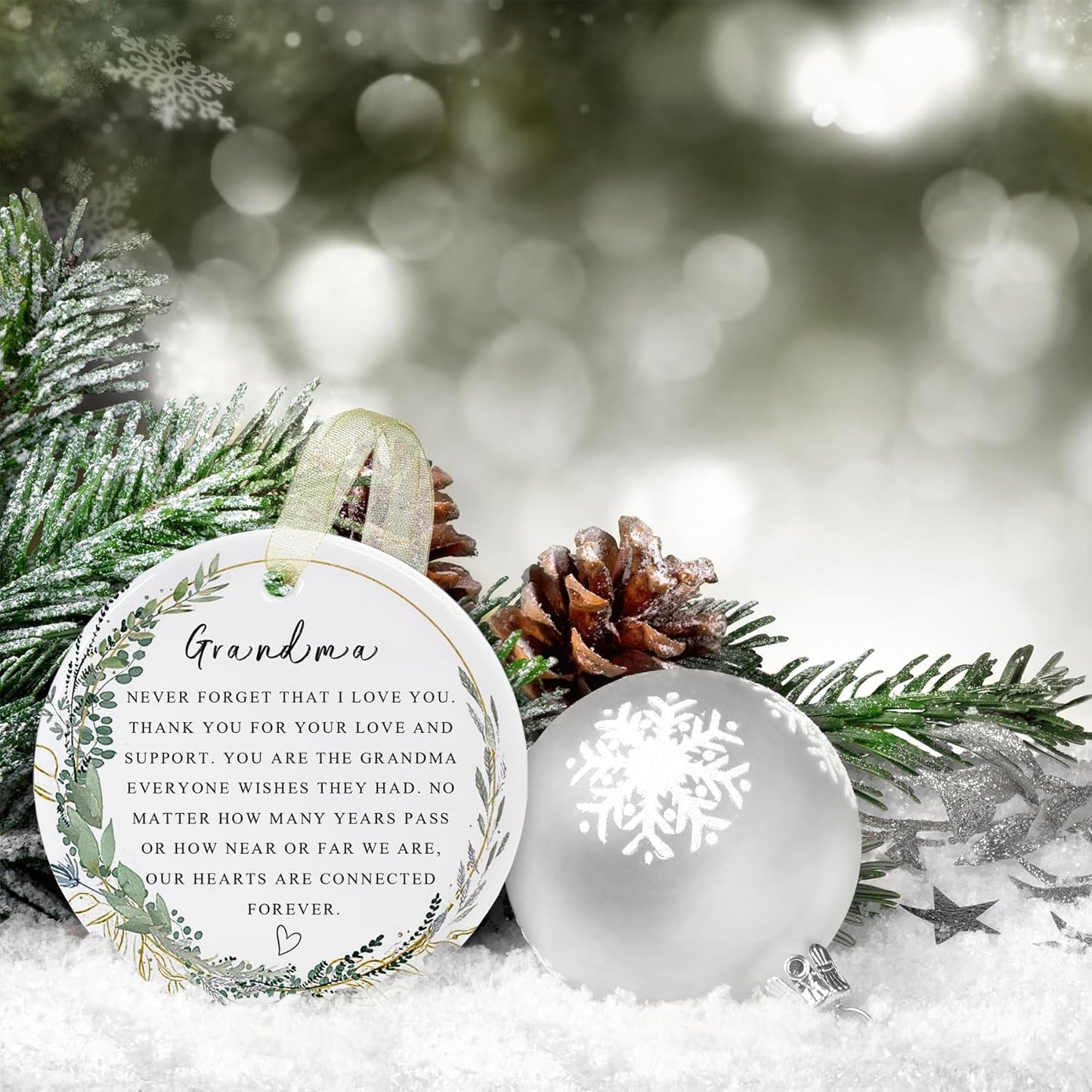 Grandma Ornaments 2025 Grandma Xmas Ornament Christmas Ornament Forever Best Ever Gift Double-Sided Printing Ceramic (2.9"