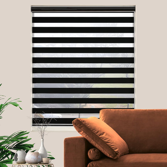Custom Size Zebra Roller Shades, Dual Layer Roll Up Blind Blackout Modern Blinds, Horizontal Blinds Shades for Bedroom, (Maximum Height 72inch, Black Color, W20 inch)