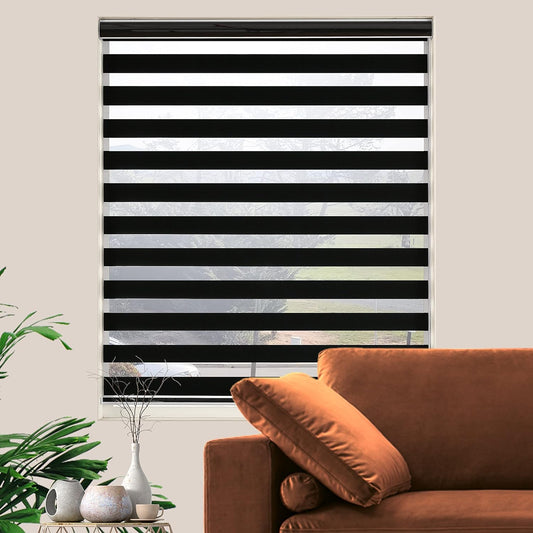 Blackout Zebra Blinds, Dual Layer Free-Stop, Room Darkening Zebra Shades, Blinds for Indoor Windows, Light Filtering Privacy Sheer Shade for Home(70" W X 72" H, Black)