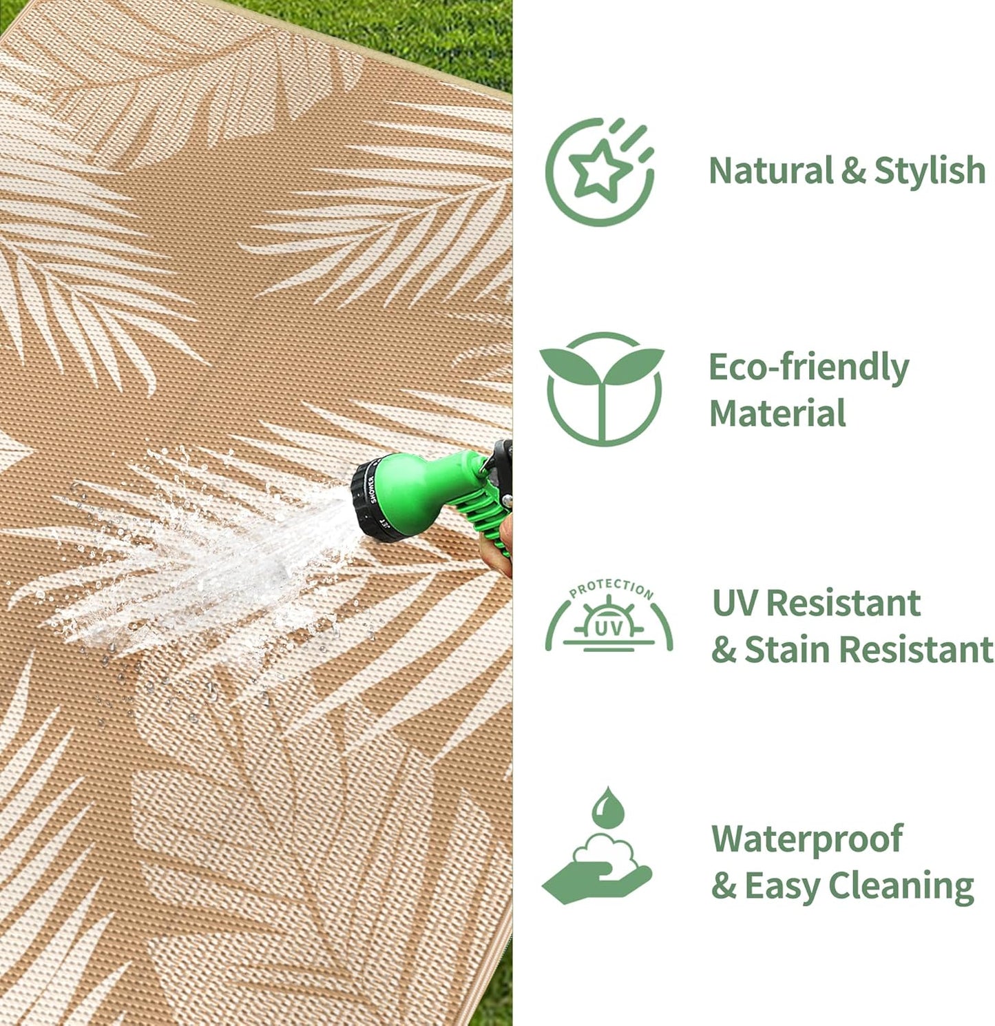 GENIMO Outdoor Rug 9' x 12' Waterproof for Patios Clearance, Reversible Outdoor Plastic Straw Camping Rug Carpet, Large Area Rugs Mats for RV, Camper, Deck, Balcony, Porch, Beach, Picnic, Brown&Beige
