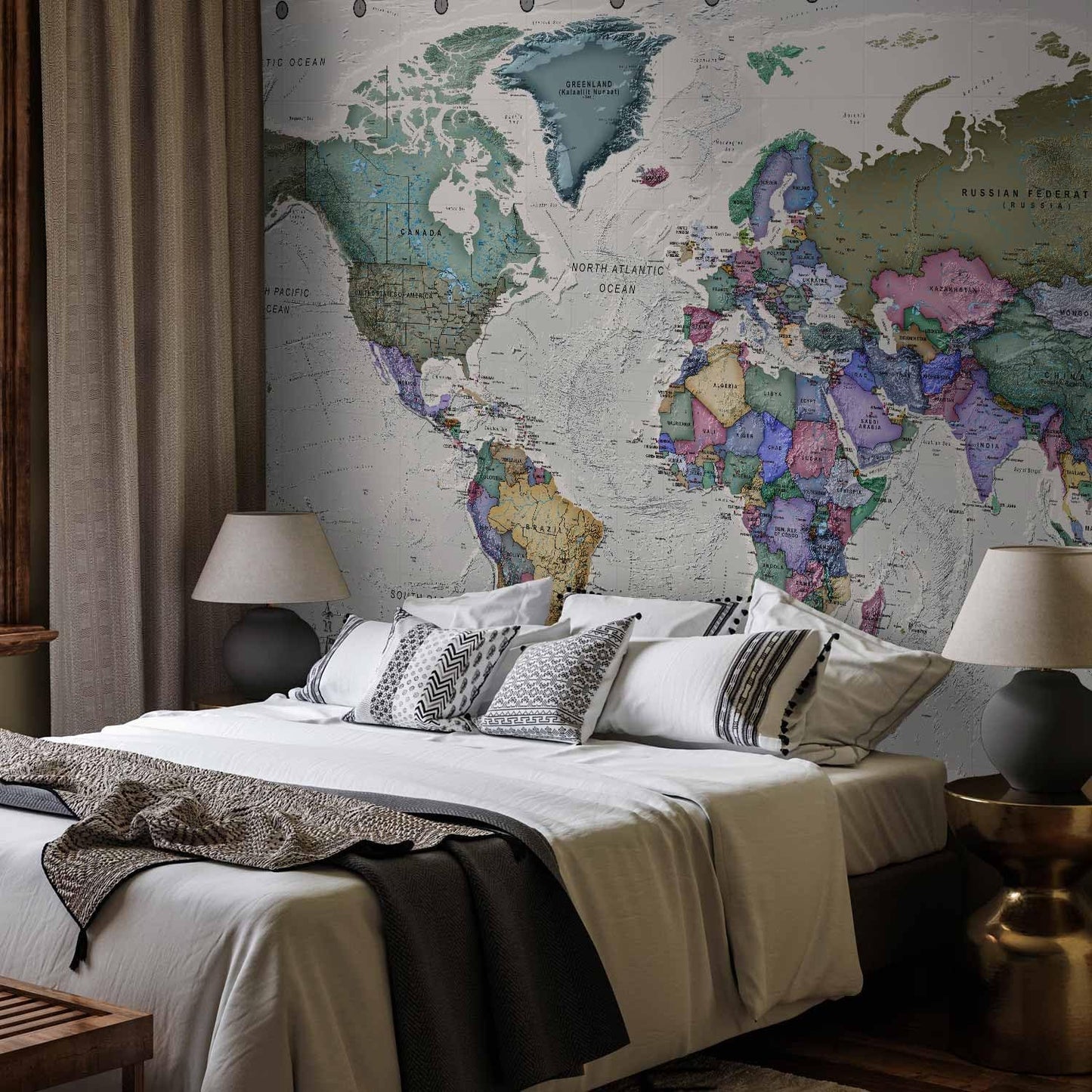 artgeist Wall Mural World Map 118x83 in - XXL Non-Woven Wallpaper Fleece Wall Decor Photo Print Picture Image Design Home Map of The World k-A-0380-a-a