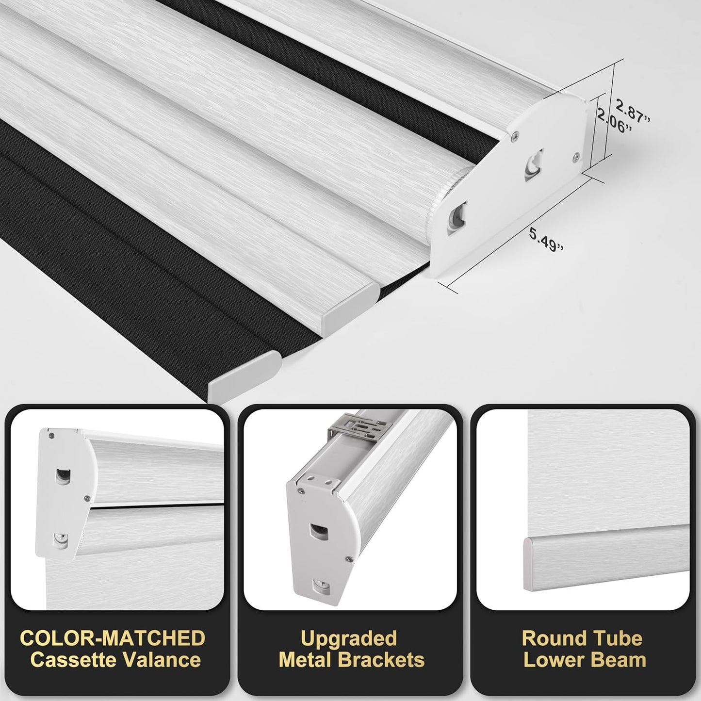 BERISSA Cordless Dual Roller Shades with Cassette Valance,Double Window Shades Blackout and Light Filtering Shades,Day and Night Roller Shades for Home Office Door.Linen Black and White.33 W x 86" H