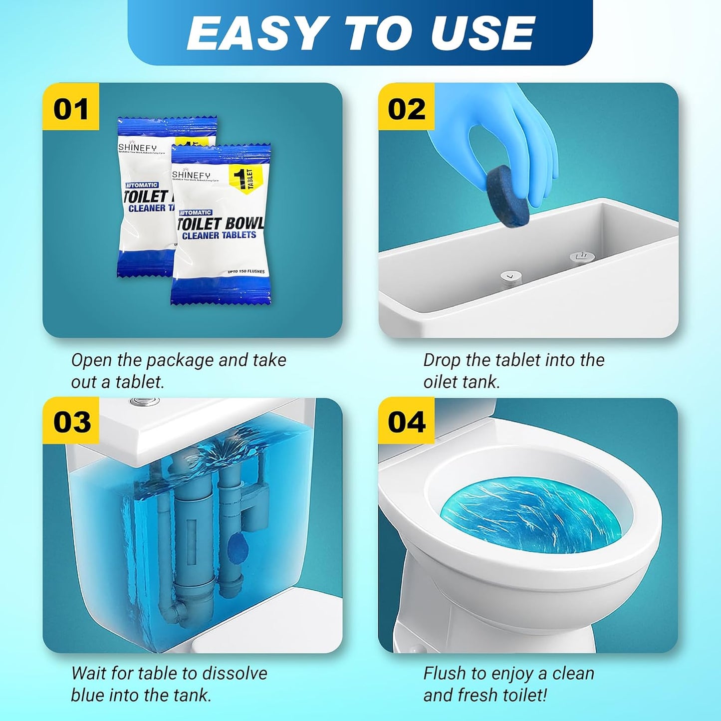 Automatic Toilet Bowl Cleaner Tablets – 40 Tabs - Blue Gel Toilet Tank Cleaner, Hard Water Ring Remover, Septic-Safe Heavy-Duty Stain & Smell Eliminator, Toilet Cleaning & Deodorizer