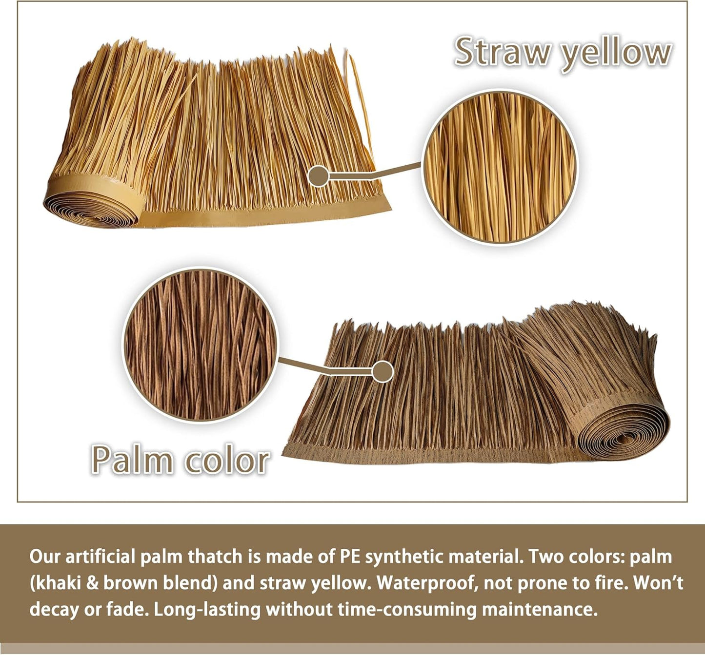 Premium Mexican Style Artificial Palm Thatch Roof Rolls. 5 Lengths, 2 Colors. Waterproof. Easy Install. Ideal for Tiki Bars, Parties, Gardens & Fences (10ft x 16in - Straw Yellow)