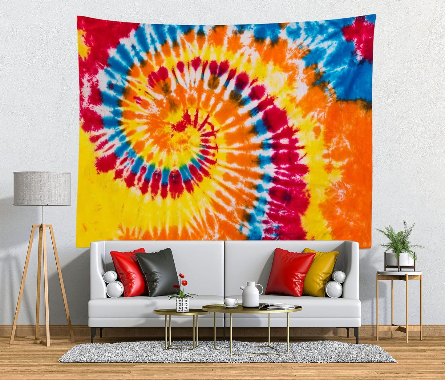 Loccor 6x4ft Tie Dye Tapestry Red Yellow Orange Blue Swirl Vortex Psychedelic Abstract Tapestry Bedroom Living Room College Hippie Bohemian Wall Hanging （Pattern Painted on Polyester Fabric）