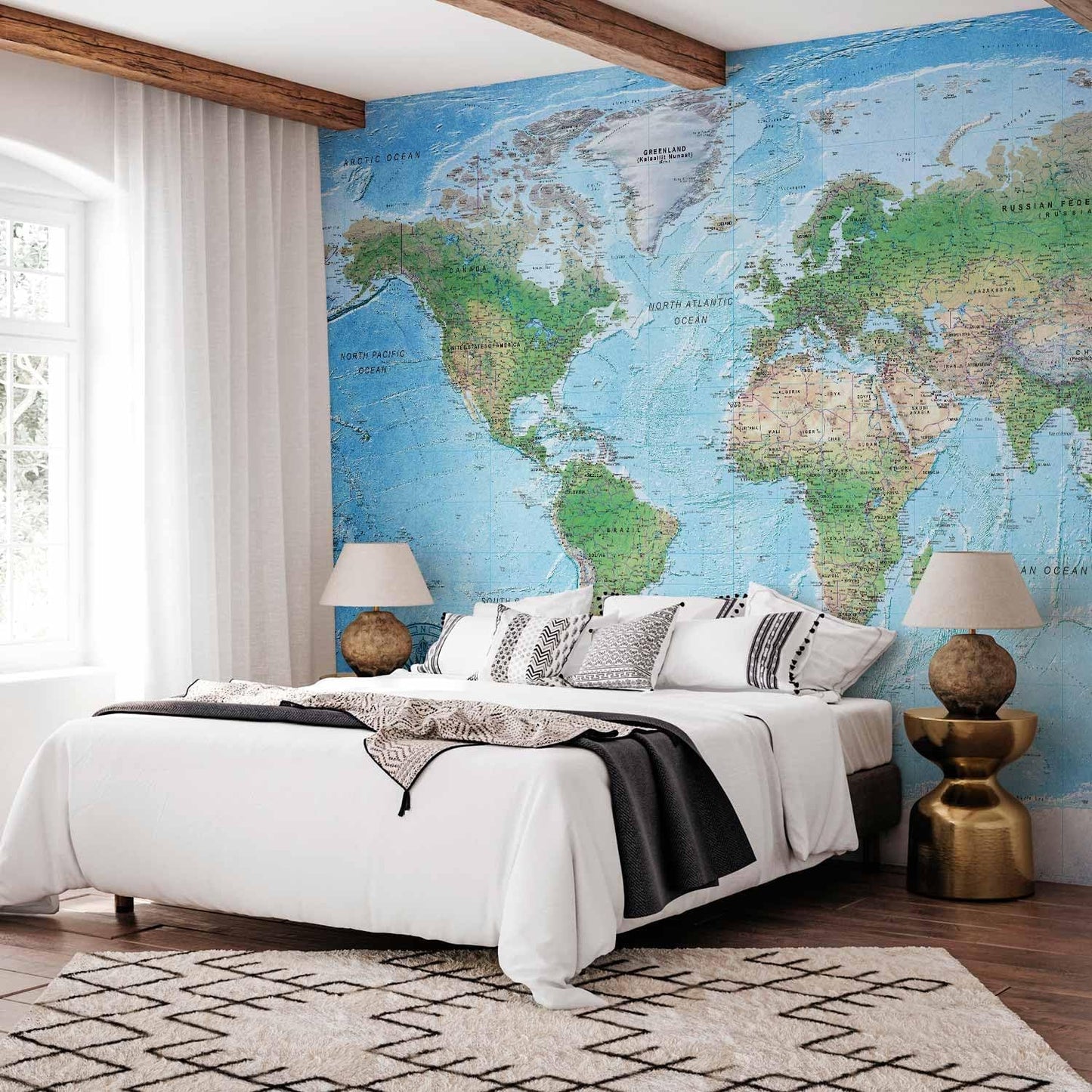 artgeist Premium Wall Mural World Map 79x55 in - XXL Non-Woven Wallpaper Fleece Wall Decor Photo Print Picture Image Design Home Map of The World k-A-0127-a-a