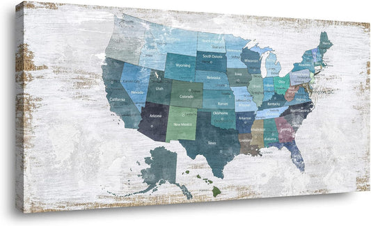 Map of The United States Wall Decor Map Canvas Wall Art for Wall Decoration Wood Background USA Canvas Prints for Bedroom Office Kitchen Home Wall Decor Framed Artwork Ready to Hang20 x40