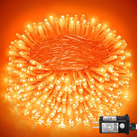 400 LED Orange String Lights, 132 FT Halloween Lights Clear Wire 8 Modes Orange Christmas Lights Outdoor, Plug in Waterproof Fairy String Lights for Tree Christmas Halloween Thanksgiving Decorations