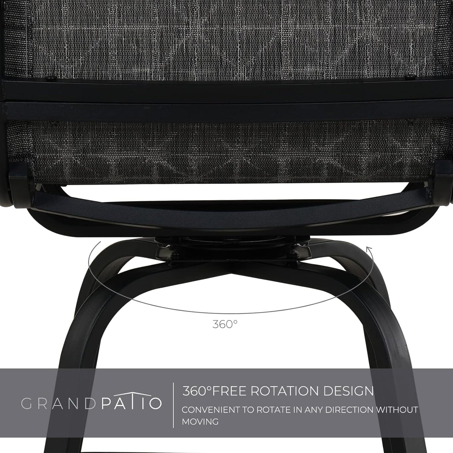 Grand patio Outdoor Swivel Bar Stools with Armrests Backs, 24" Height Patio Chairs for Porch Deck, Set of 4, Outdoor Sling Fabric (Black&Grey Plaid, 4PC)