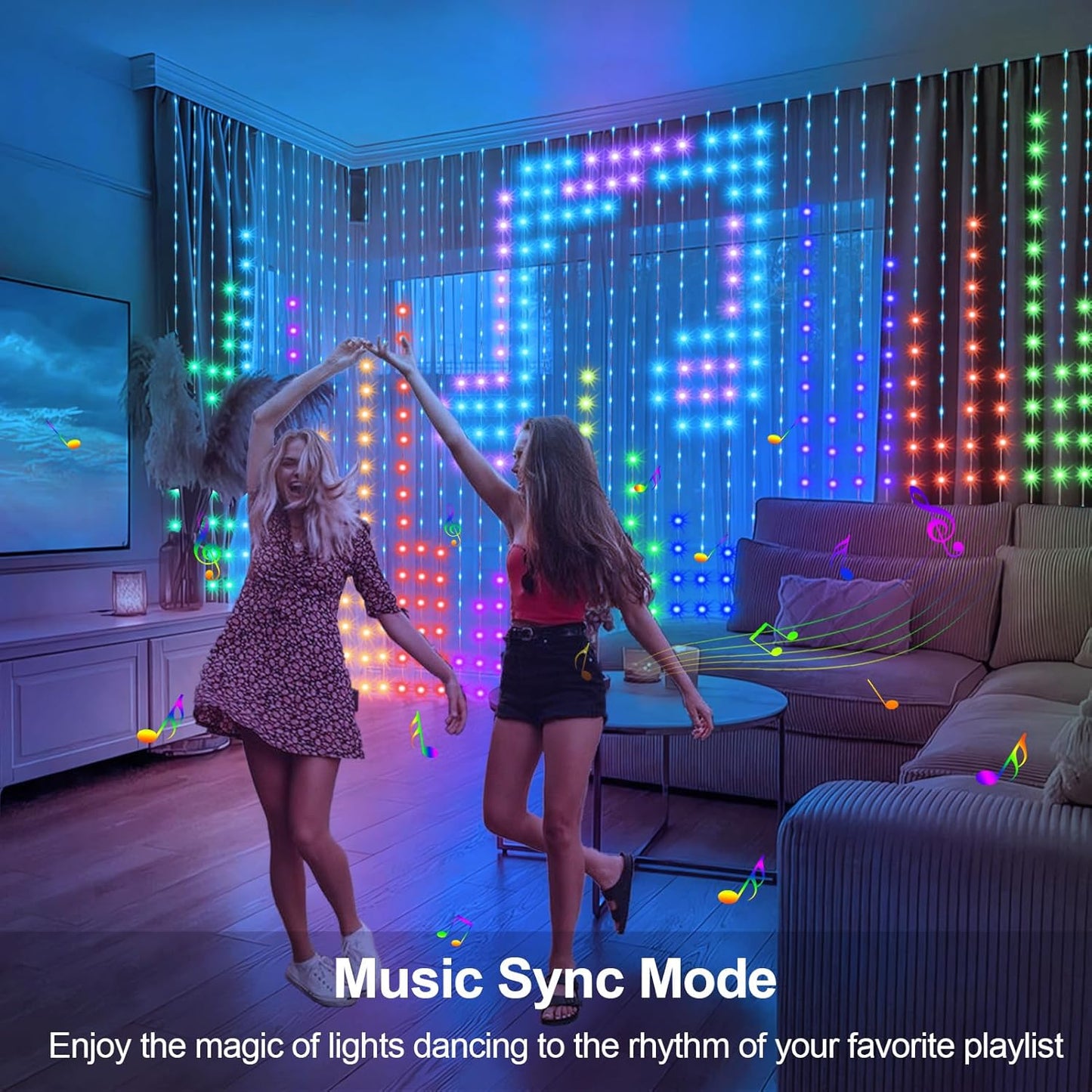 echosari Curtain Lights Plug in, 400 LED Smart Curtain Lights 6.6 x 6.6ft with APP & Remote RGB & IC DIY Pattern Music Sync for Bedroom Backdrop Decor