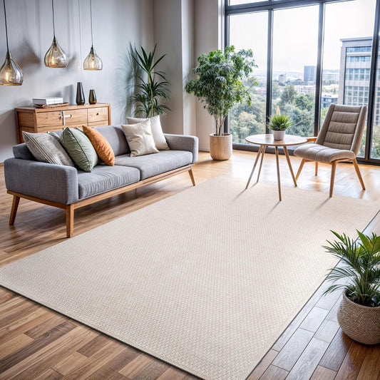CAMILSON Easy Jute Rug 8x10, Indoor Outdoor Off-White Farmhouse Area Rugs for Living Room Patio and Kitchen Rug, Solid Woven Design, Easy-Cleaning, Non Slip Washable Outside Carpet Alfombras (8 x 10)