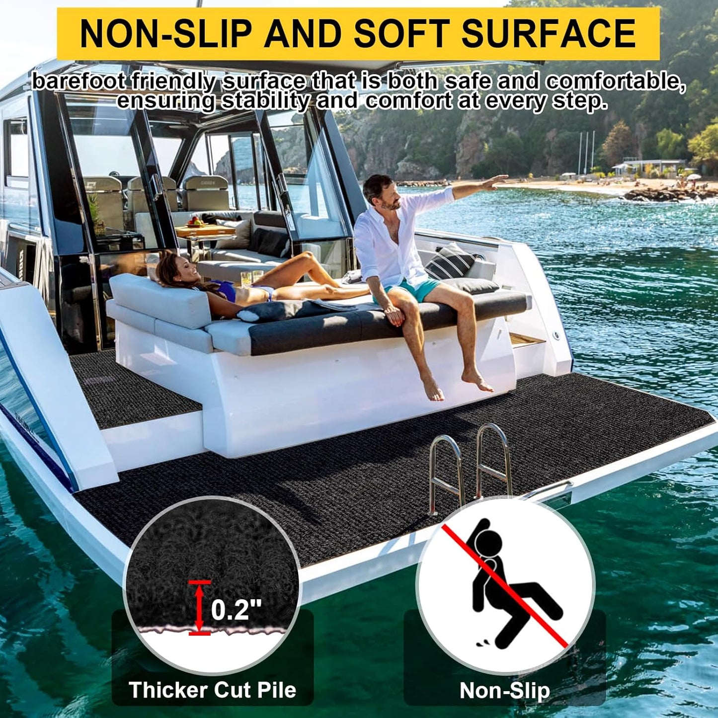Marine Carpet, 6 FT x 14 FT Black Indoor/Outdoor Area Rug, 0.2" Thick, Waterproof, Non-Slip