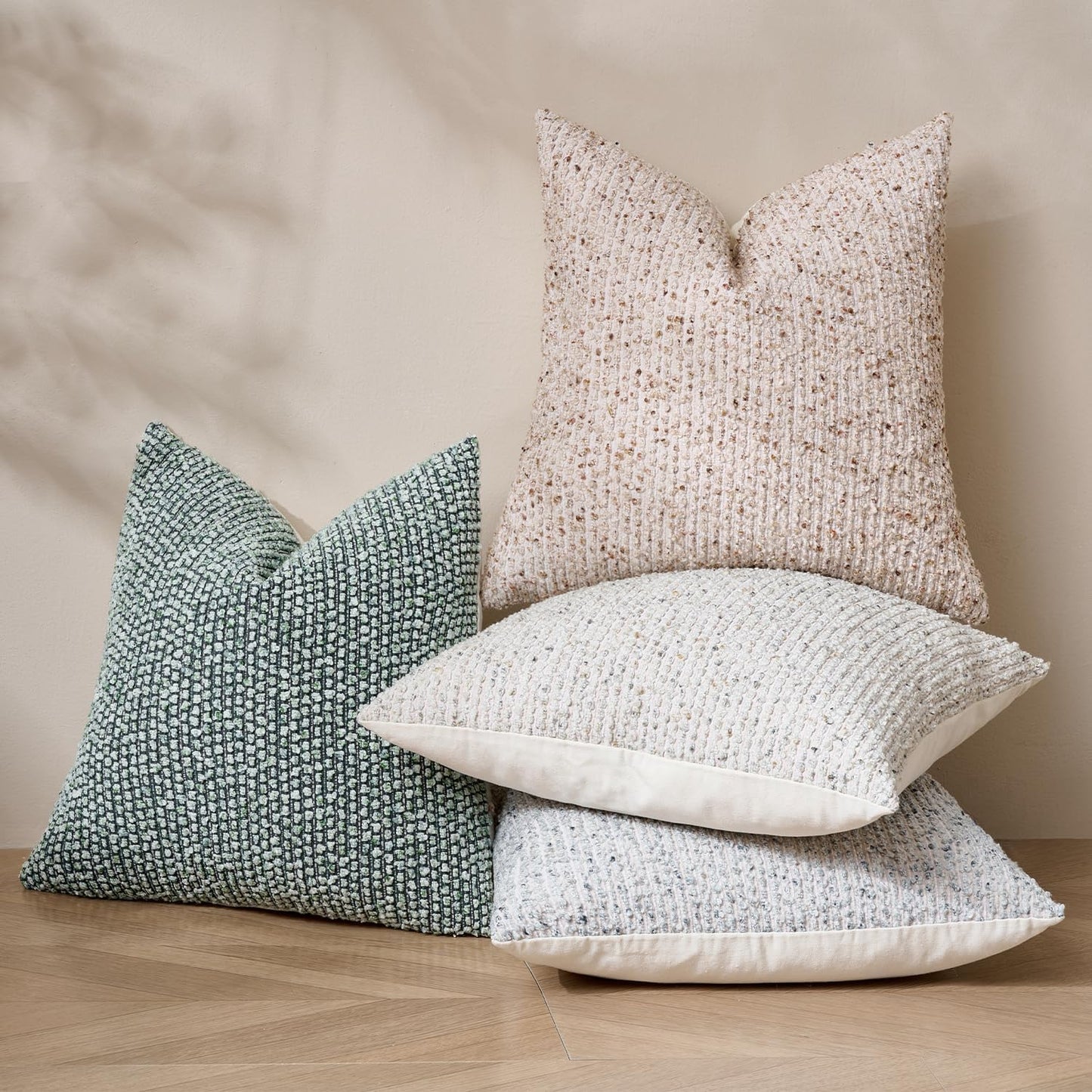 Striped Throw Pillow Covers 22x22 Set of 2 Blue Textured Boucle Chic Morden Boho Accent Farmhouse Square Decorative Couch Pillow Covers for Home Decor Bed Sofa Living Room
