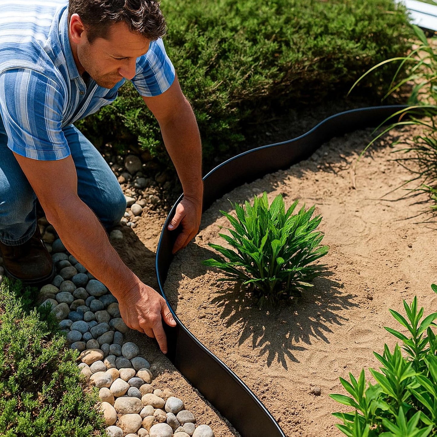 Greaner No Dig Edging for Landscaping, 6 Inch Tall | 66FT Flowerbed Border Edging with 130 PCS Spikes, Plastic Landscape Edging for Garden, Flower Beds, Tree Rings, Pathways, and Lawn