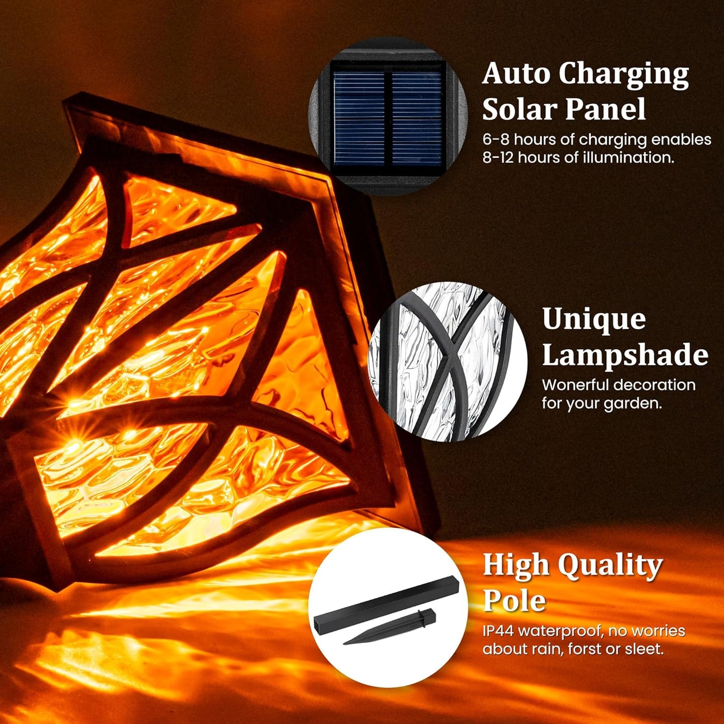 GIGALUMI Solar Lights Outdoor Waterproof, 8 Pack Flickering Flame LED Lights, Garden Decor for Yard, Patio, Landscape, Planter, Walkway