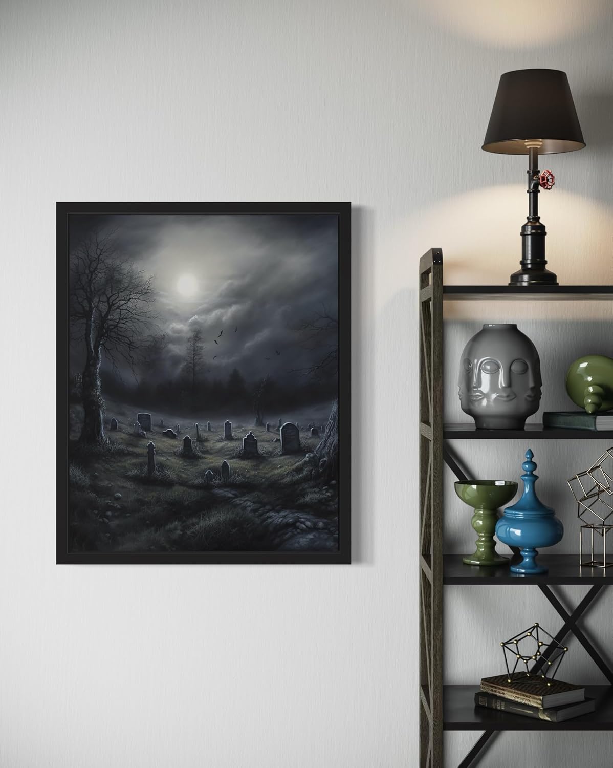 Gothic Graveyard Poster Art Print, Halloween Scary Vintage Wall Art Academia Spooky Painting Decoration for Horror Prints, Posters Bedroom Decor 89 (Gothic Graveyard, 11 x 14 inches, Unframed)
